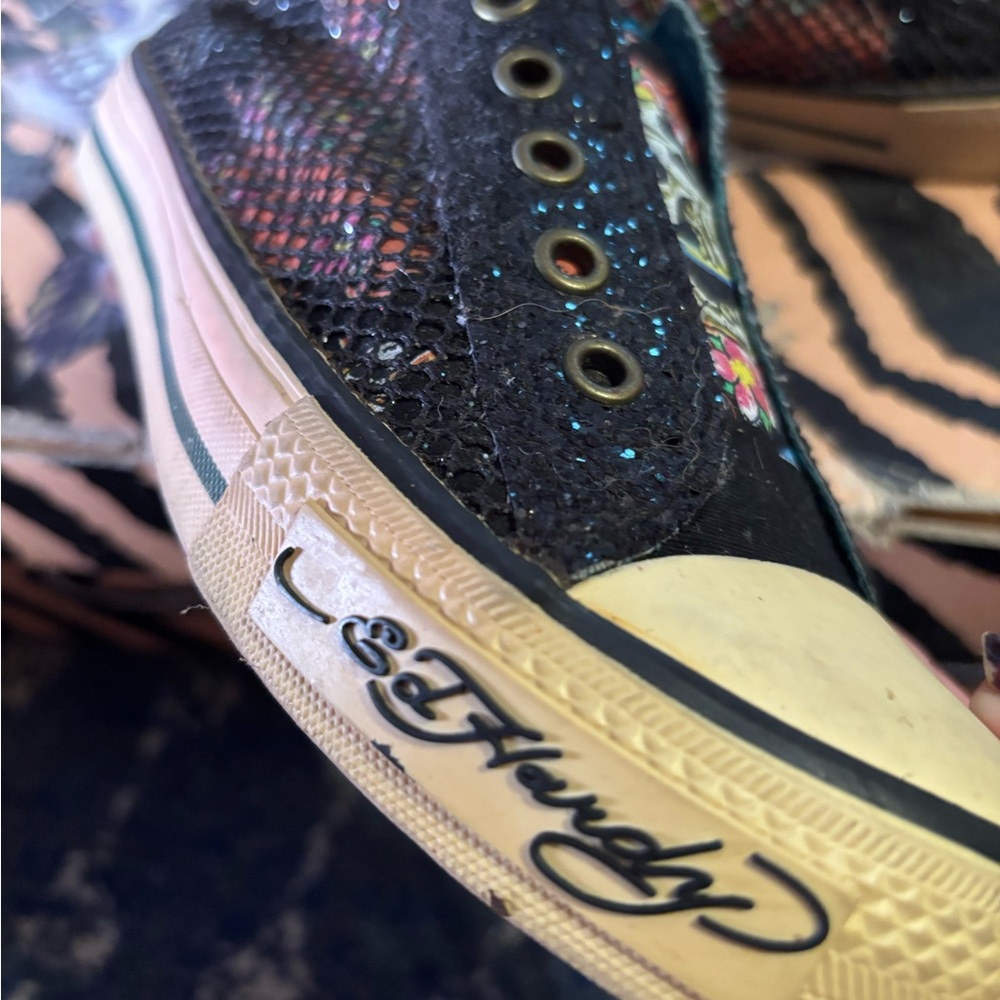 Y2K 100% Authentic Ed Hardy Black Sneakers Glittery Design - Picture 2 of 8